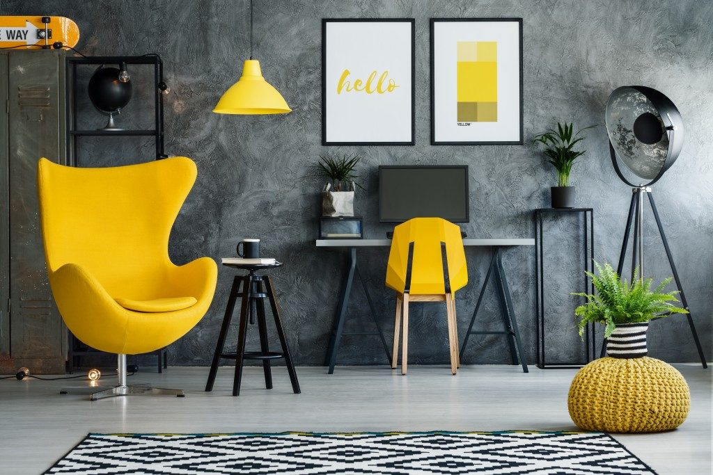 yellow and black theme interior design office