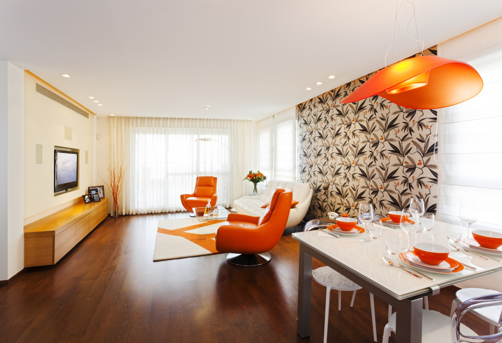 room interior design with accents of orange