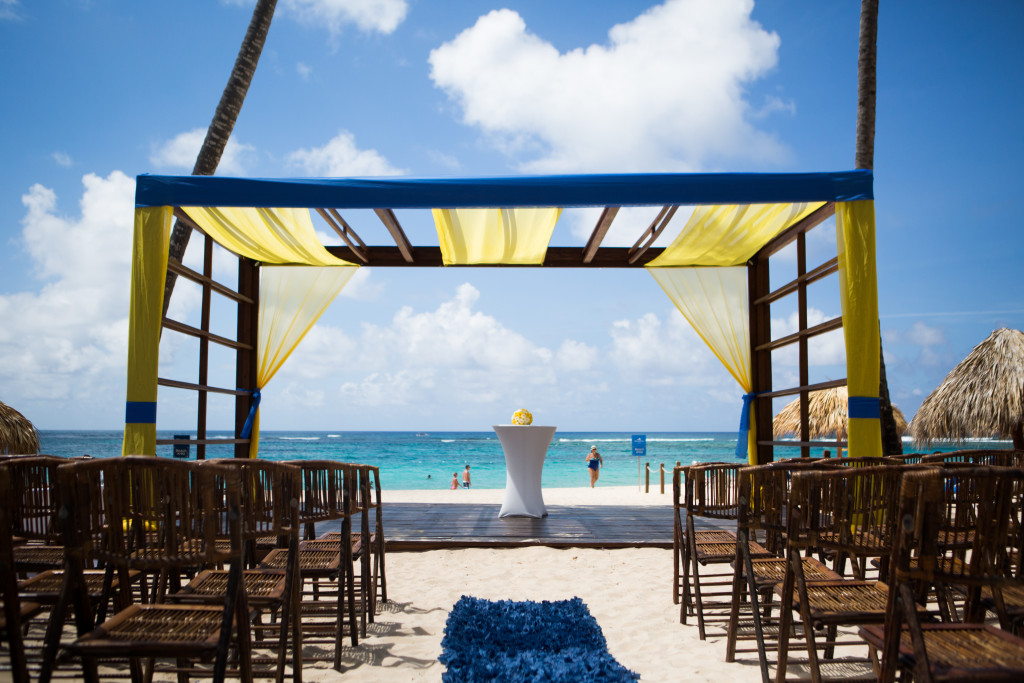 beach wedding venue with simple decorations overlooking a beach